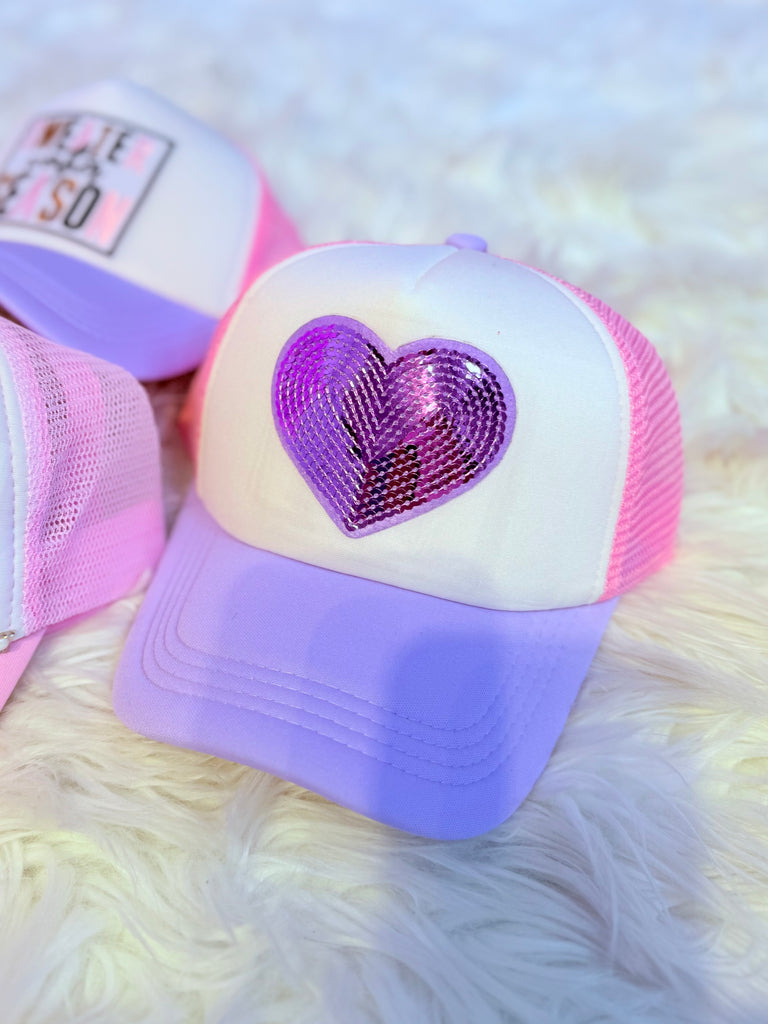 Purple Rhinestone Love Patch Trucker Hat