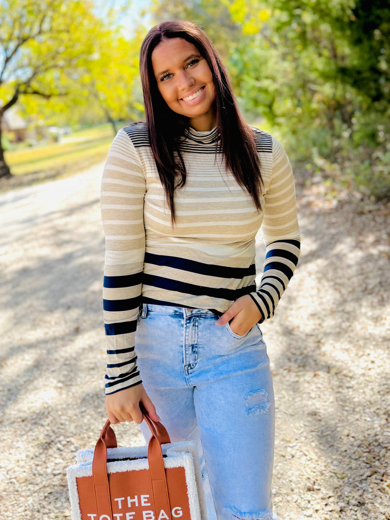 Make A Plan Stripe Cowl Neck Top - Navy