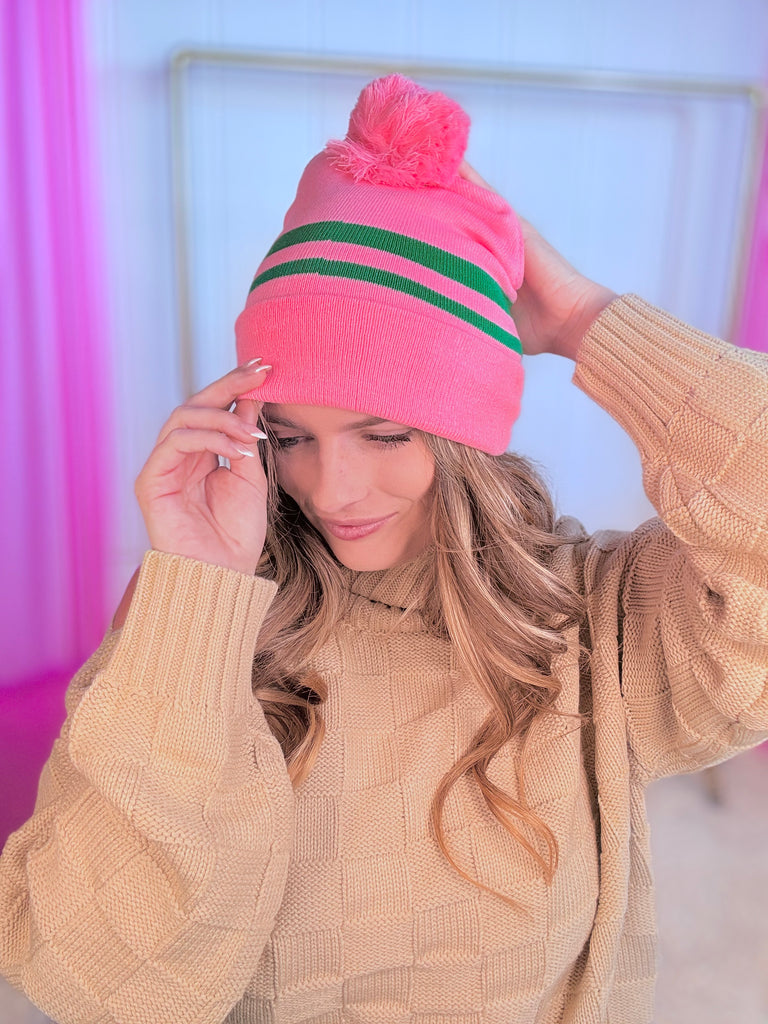 Saved By Pink Pom Beanie