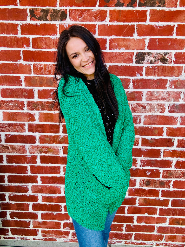 Kelly Green Popcorn Cozy Cardigan