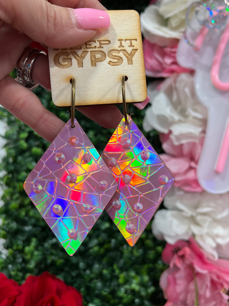 Blush Holo Diamond Girl Python Crystal Earrings