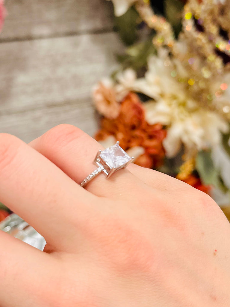 Silver Rectangle Cut Lux Crystal Ring