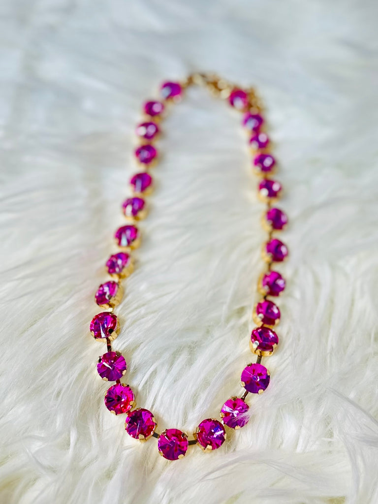 Joelle Sparkling Crystal Necklace - Fuchsia Pink