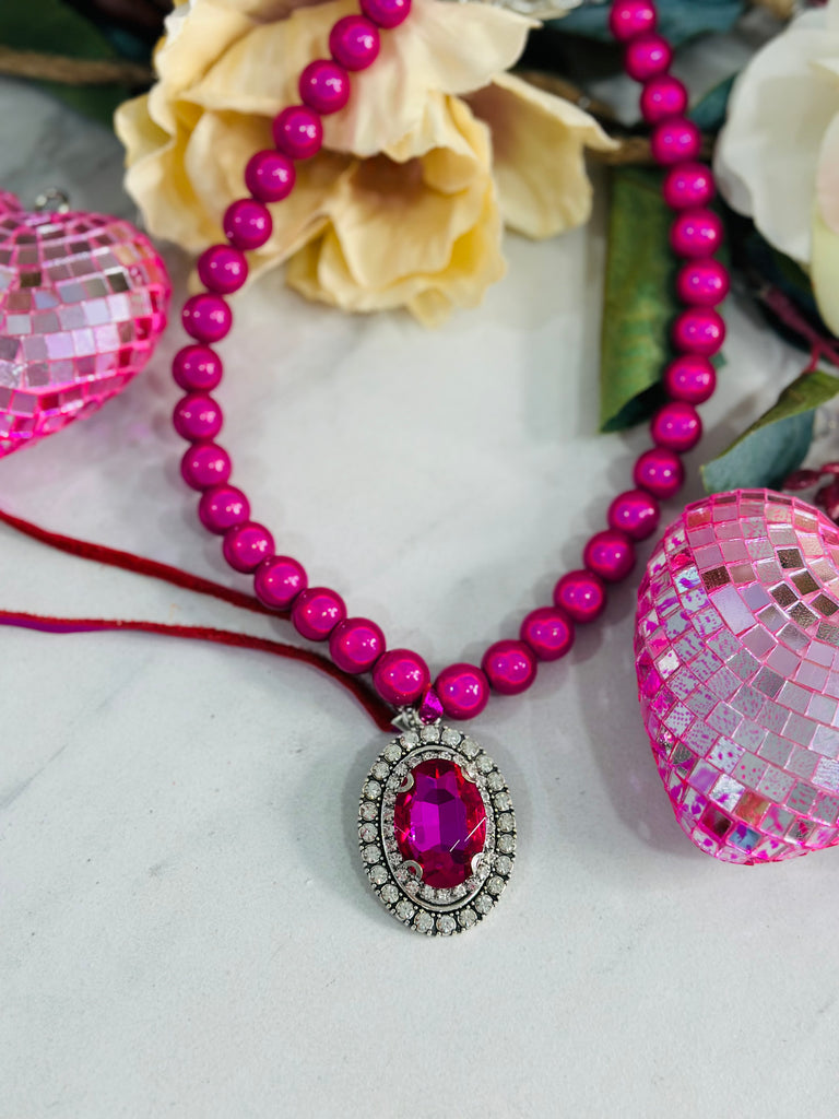 Barbie Pink Iridescent Bubble Beaded & Crystal Necklace