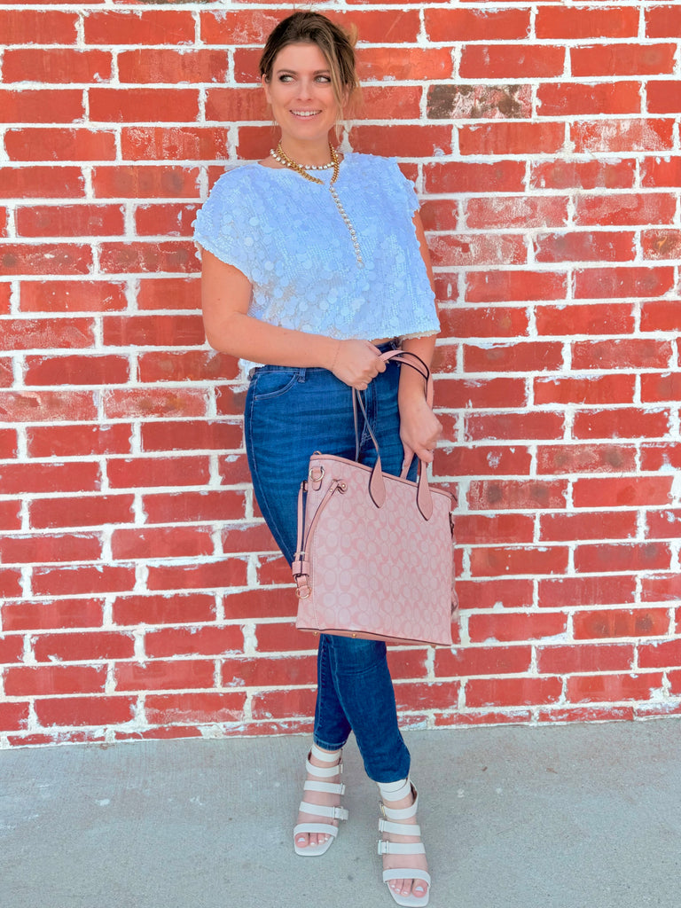 Tea Time Ivory Sequin Boat Neck Blouse