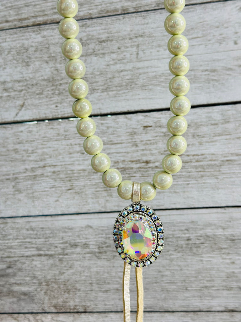 Lime Hints Iridescent Bubble Beaded & Crystal Necklace