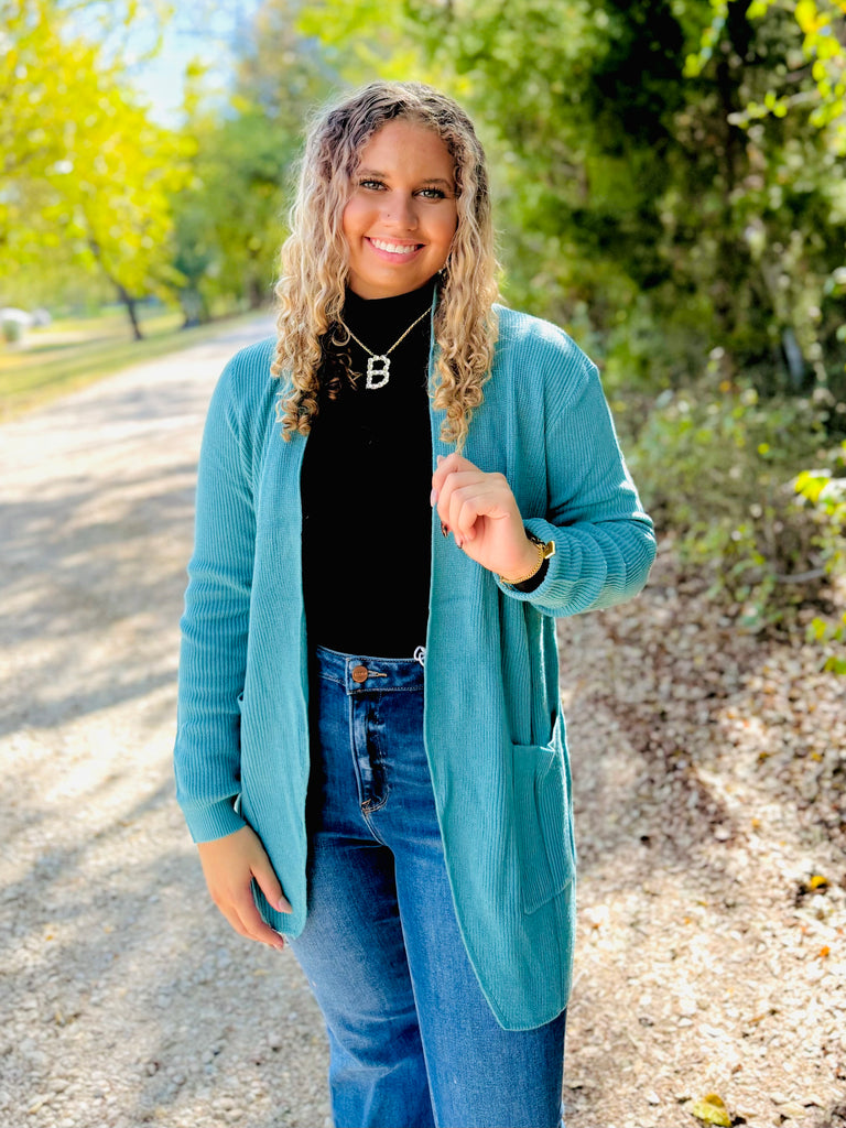 Jaded Blues Ribbed Cozy Cardigan