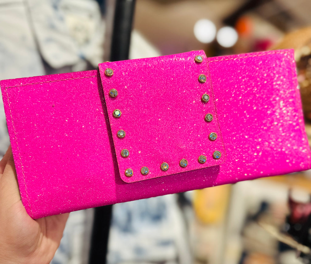 Pink- Matte Glitter AB Wallet Clutch