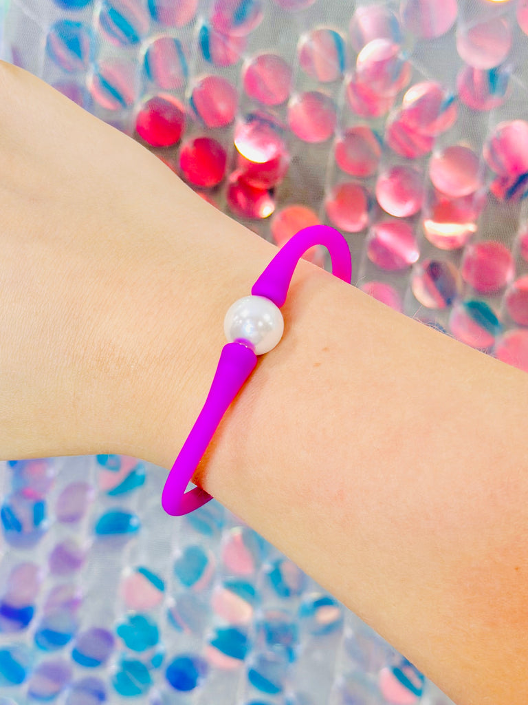 Neon Summer Pink Silicone & Pearl Bracelet