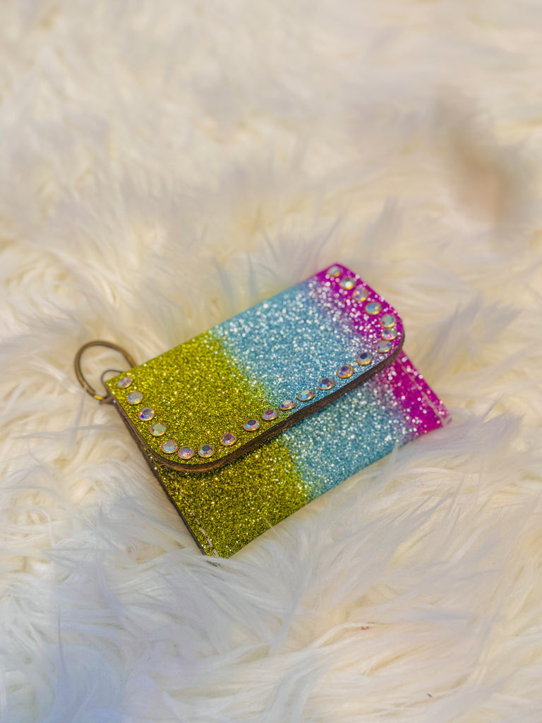 Spring Multi Glitter Leather Dolly Card Holder