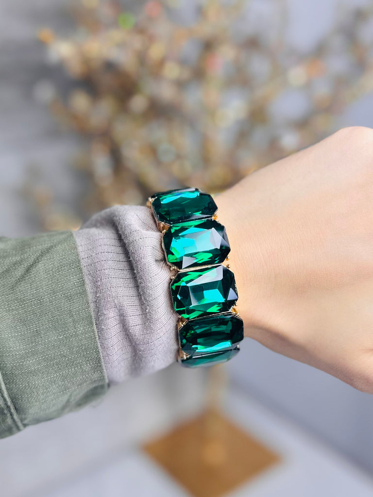 Emerald Green Gem Crystal Bracelet Cuff