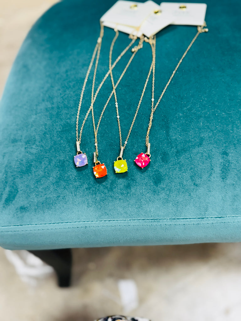 Neon Electric Glimmer Square Cushion Necklace