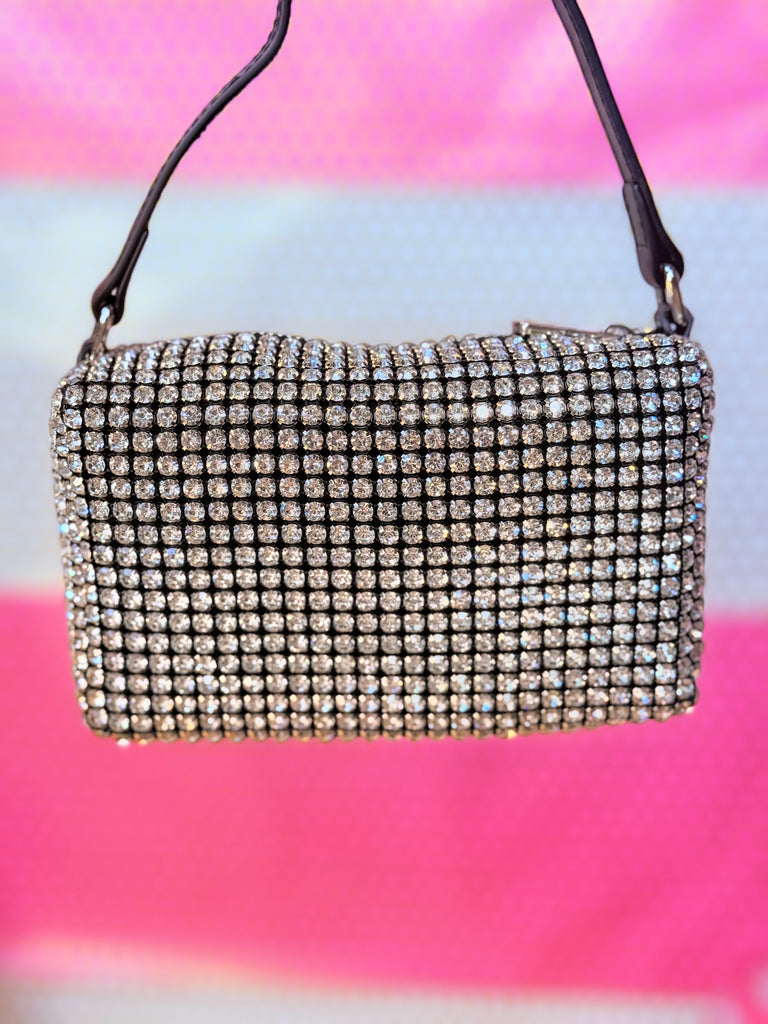 Montana West Crystal Covered Handbag Purse - Silver