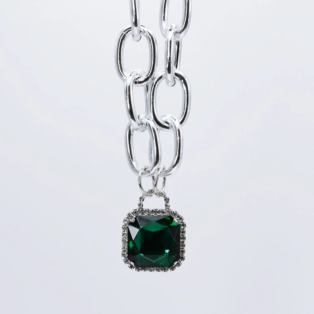 Emerald Glamour Chunk Necklace in Silver