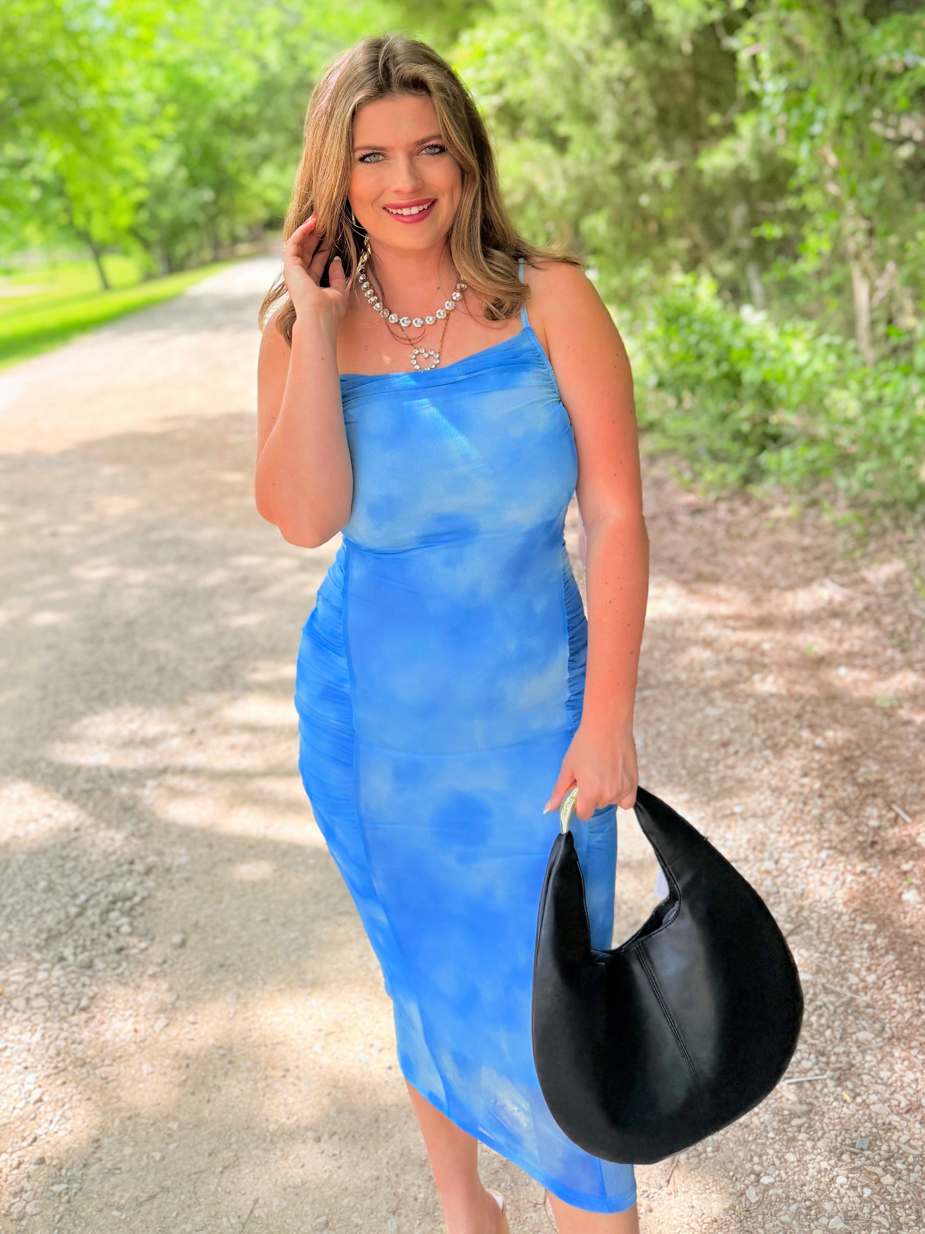 Blue Drape Mesh Midi Dress – The Sister's Boutique