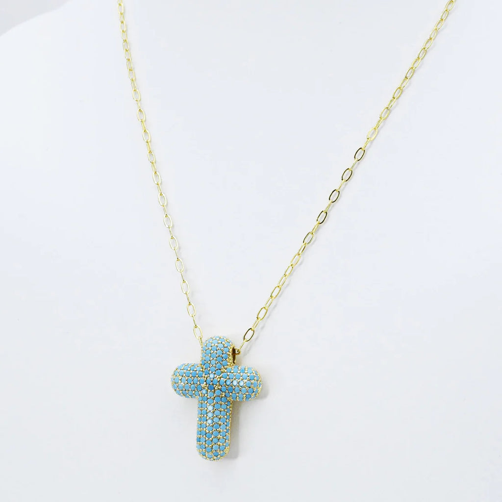 Faithful Glow Turquoise Cross Necklace