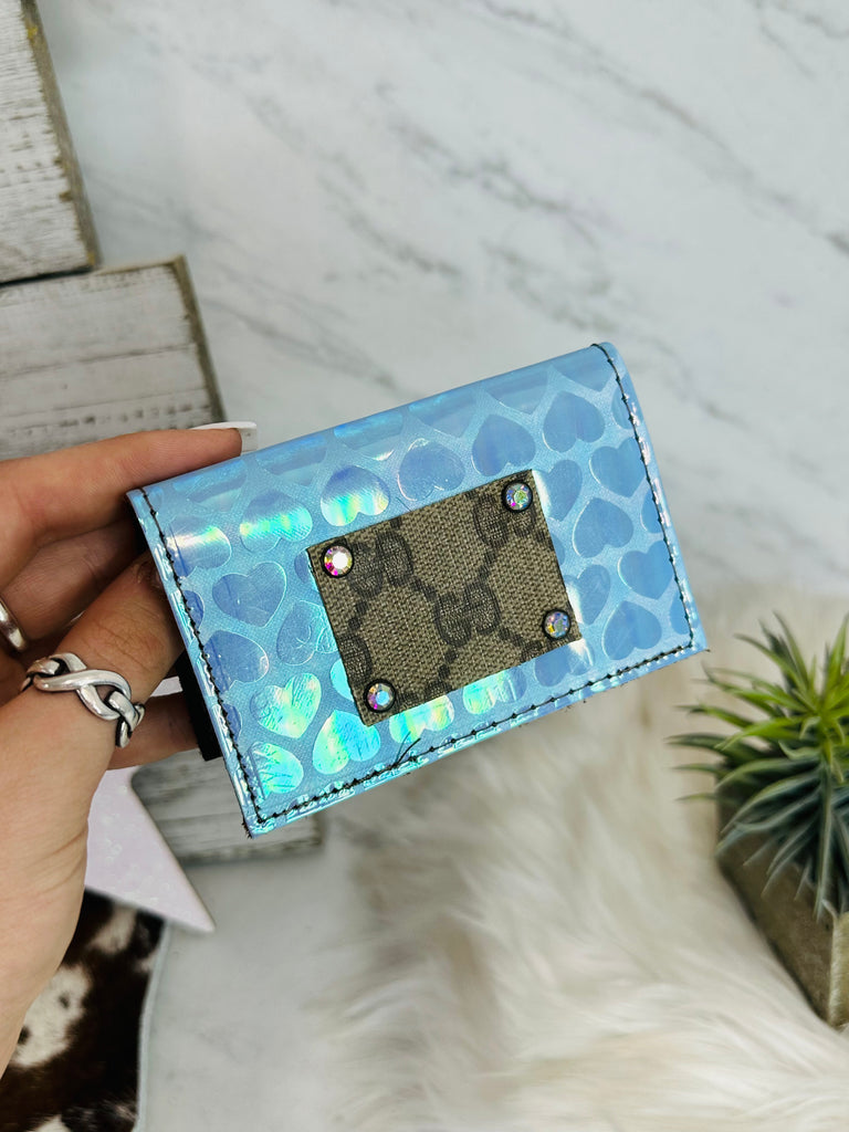Sea Breezy Hearts Leather Card Holder