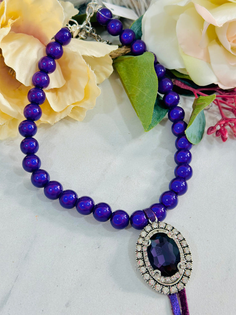 Purple Iridescent Bubble Beaded & Crystal Necklace