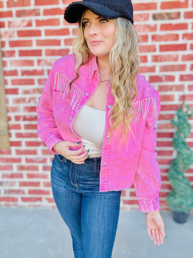 Don't Stress It Pink Denim Jacket