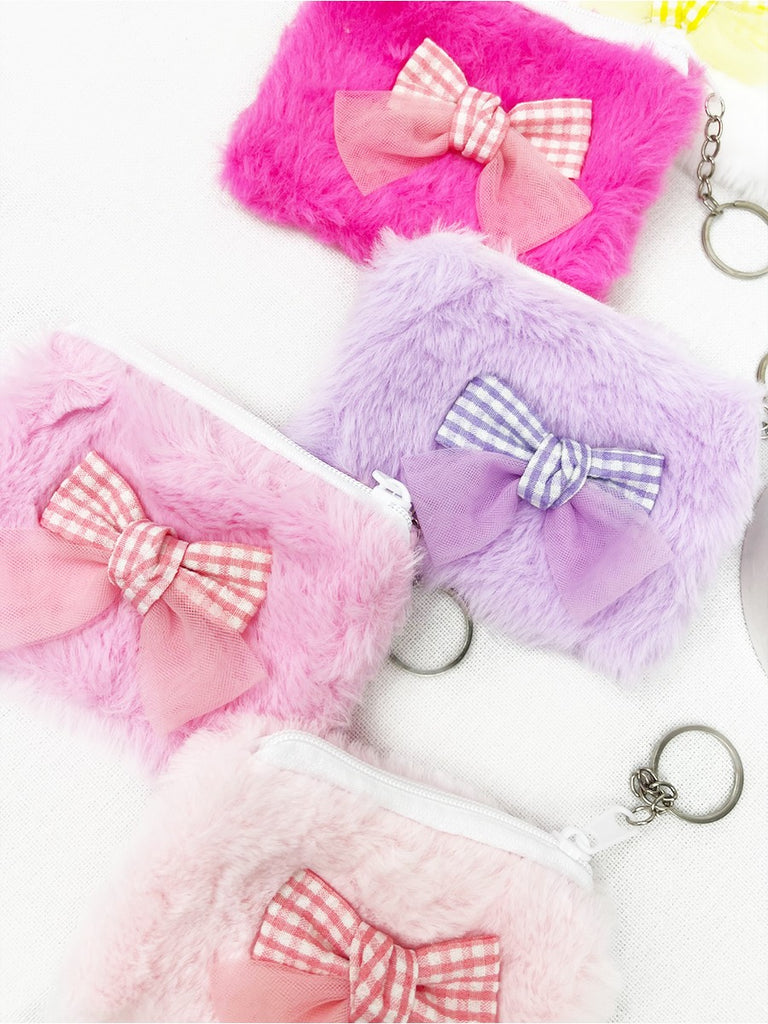 Clean Girl Bows and Fur Coin Purse with Key Ring