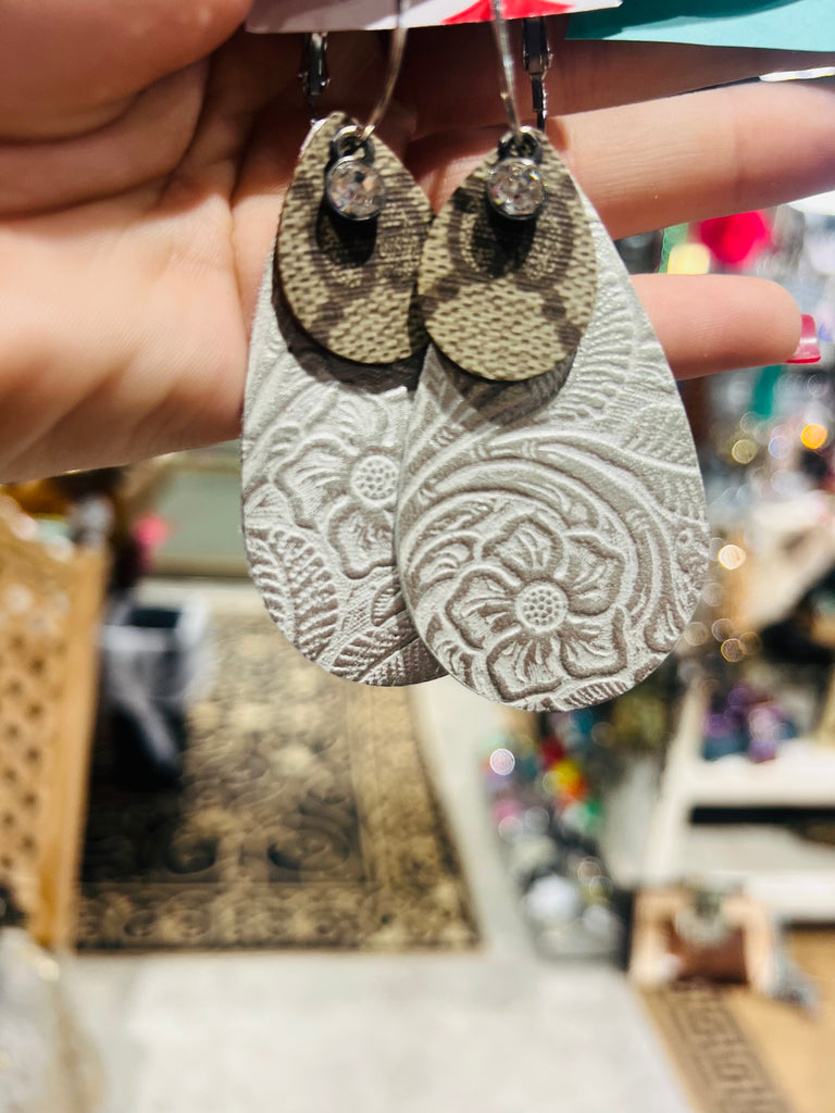 Ivory Paisley Lux & Layer Leather Earrings