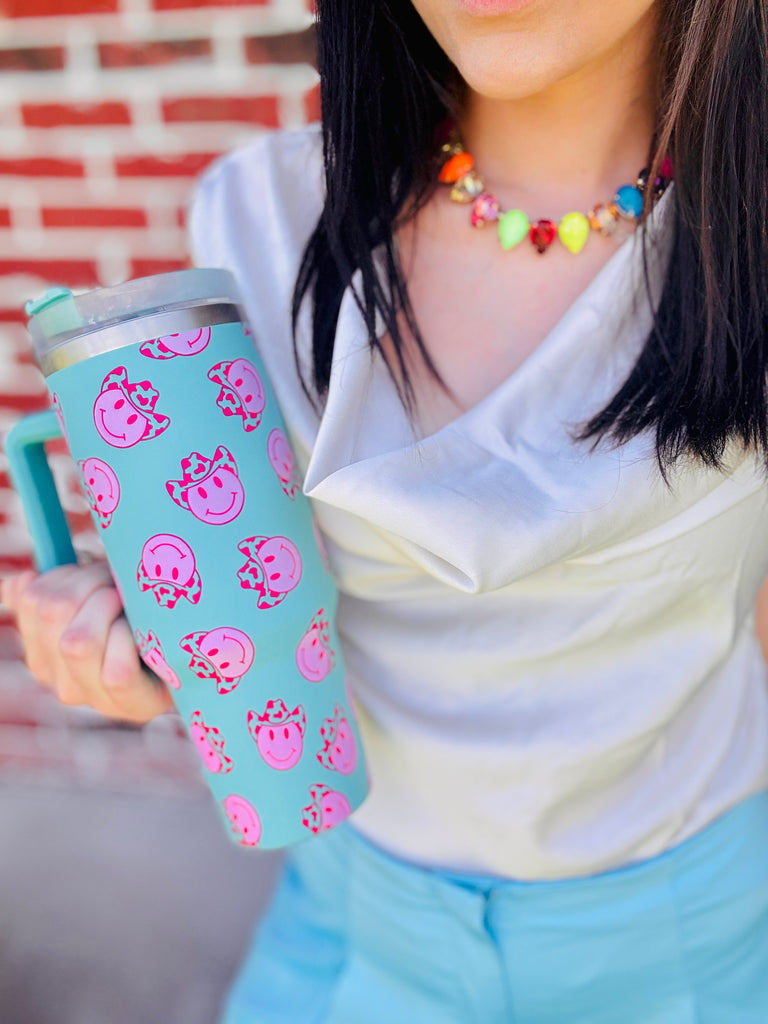 Blue Happiest Cowboy Tumbler