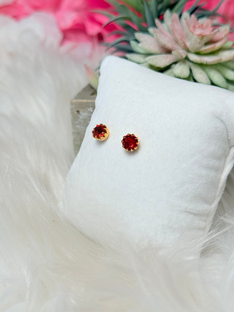 Mini Chrisley Swarovski Stud Earrings - Red