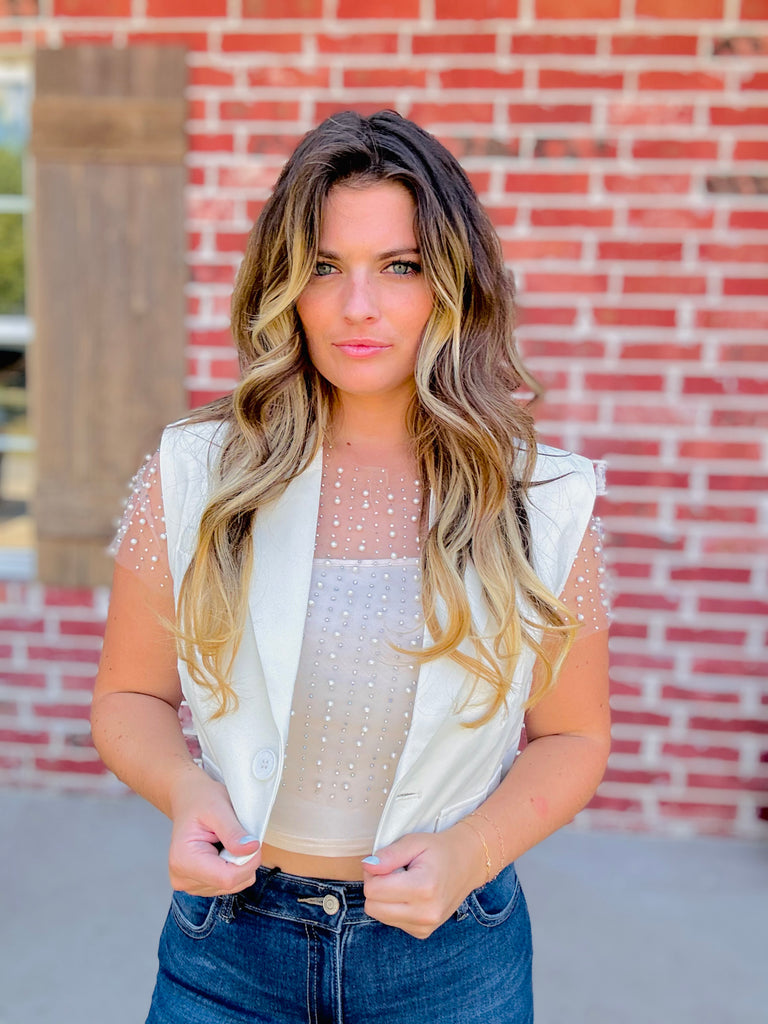 Here for Business Blazer Top- Cream