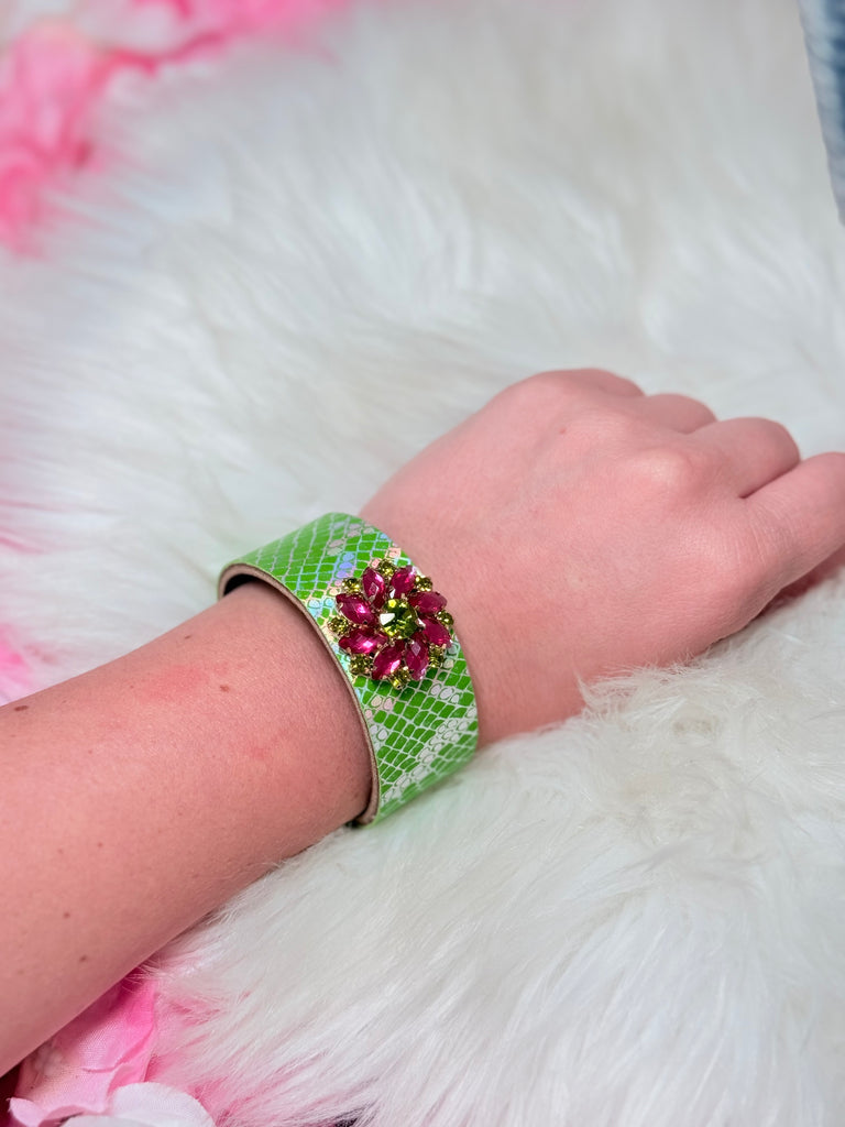 Lime Hologram Viper & Pink Crystal Cuff