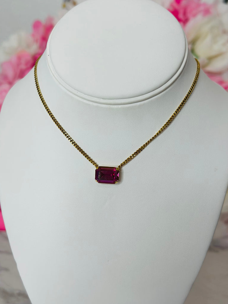 Rubin Swarovski Pendent Daily Necklace - Dark Rose