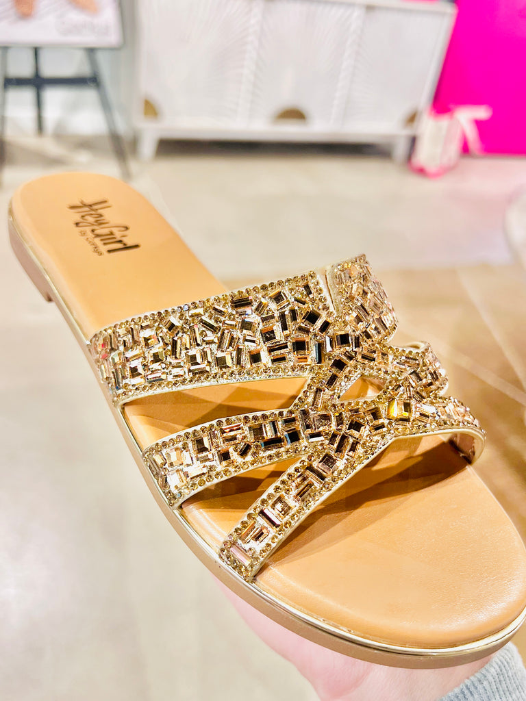 Flair Crystal Sandals - Gold