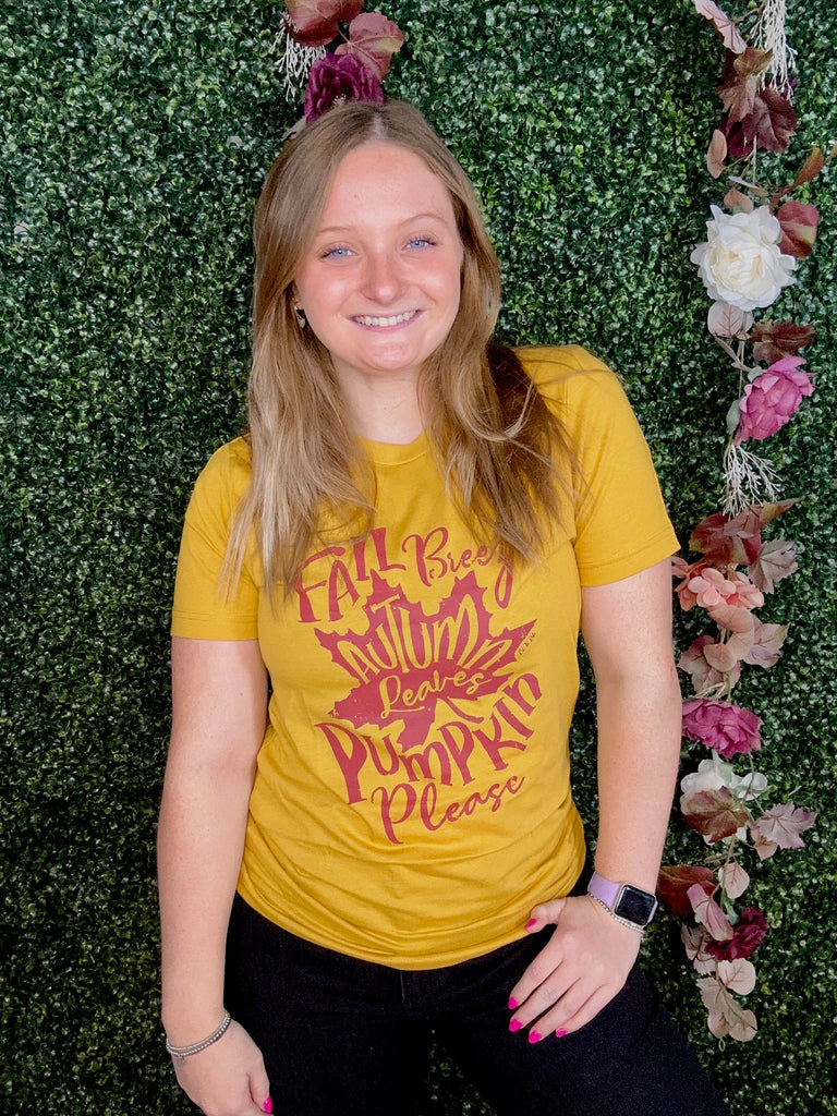 Fall Breeze And Autumn Leaves Tee - Mustard