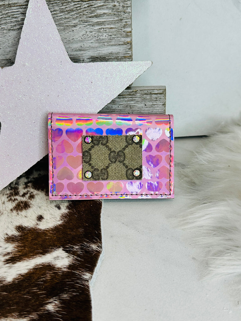 Chic Pink Hologram Leather Card Holder