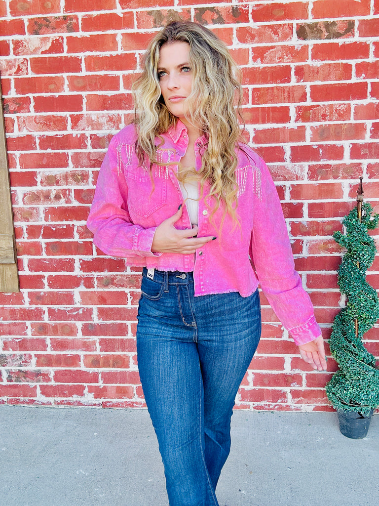 Don't Stress It Pink Denim Jacket