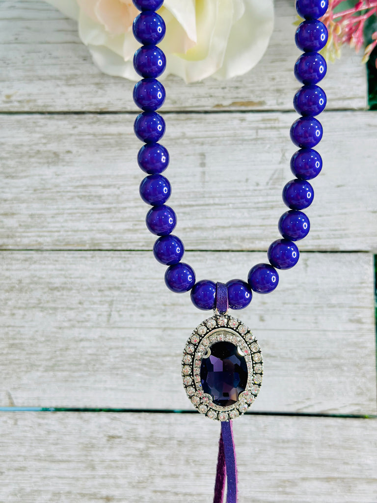 Purple Iridescent Bubble Beaded & Crystal Necklace