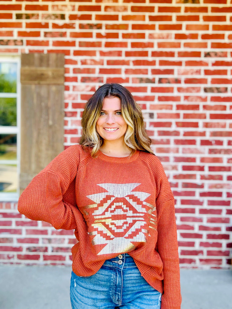 Tinsel Taos Rust Gold Sweater