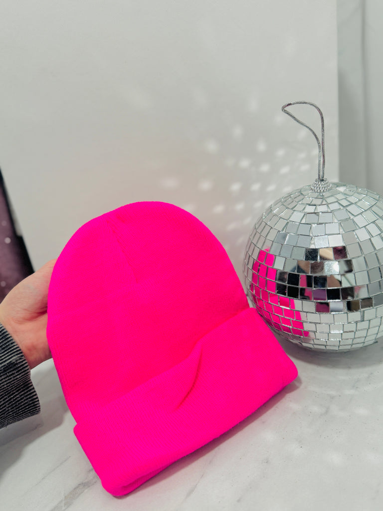 Neon Bright Hot Pink Basic Beanie