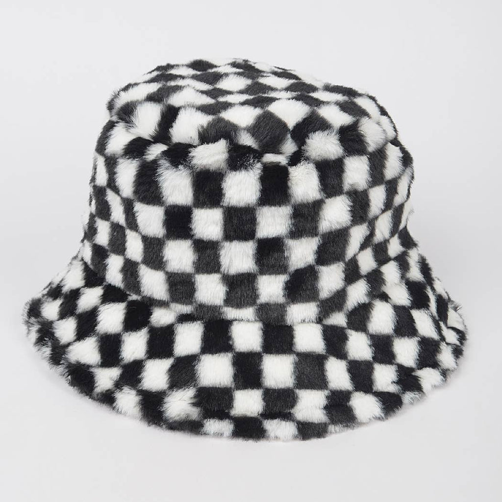 Cozy Check Faux Fur Bucket Hat