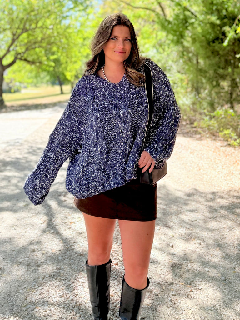 Play It Back Hooded Sweater- Navy