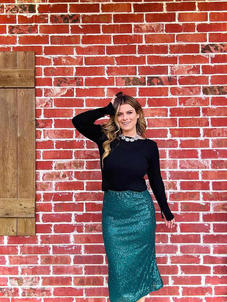 Emerald Classic and Classy Sequin Midi Skirt