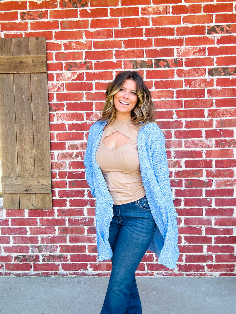 *Doorbuster!* Periwinkle Spring Blue What's Poppin Cozy Cardigans