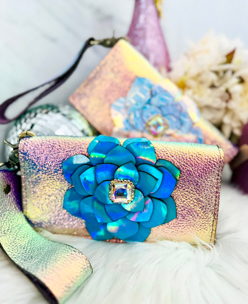 AB Hologram Leather & Floral Fallon Wallet/Wristlet