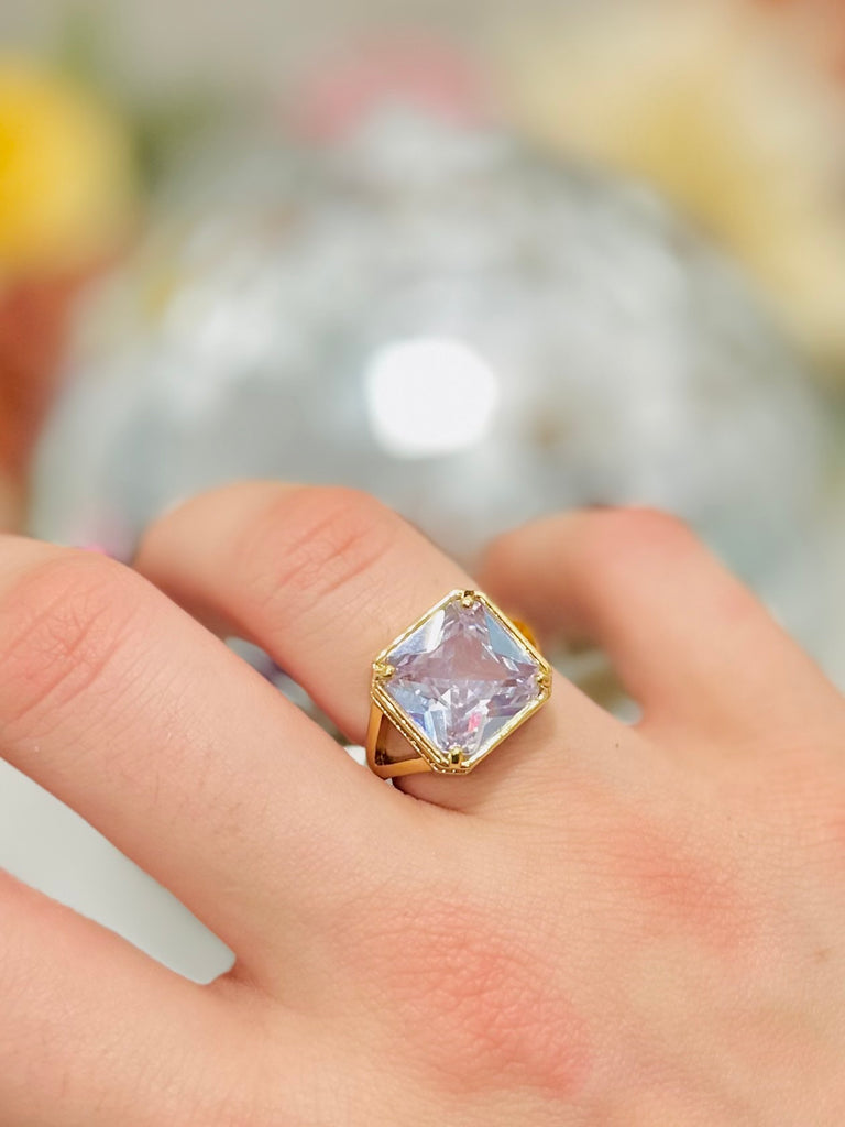 Gold Square Cut Lux Crystal Ring