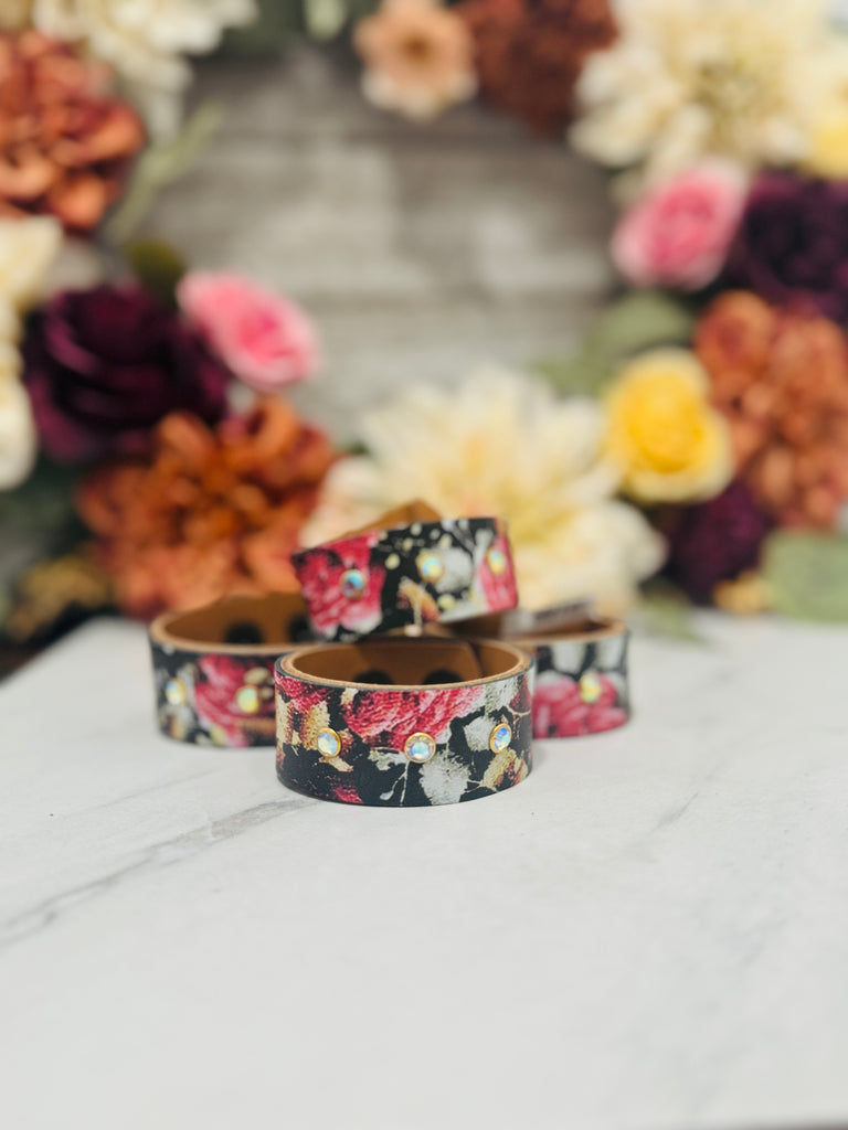 Bold Fall Florals Leather Snap Cuff