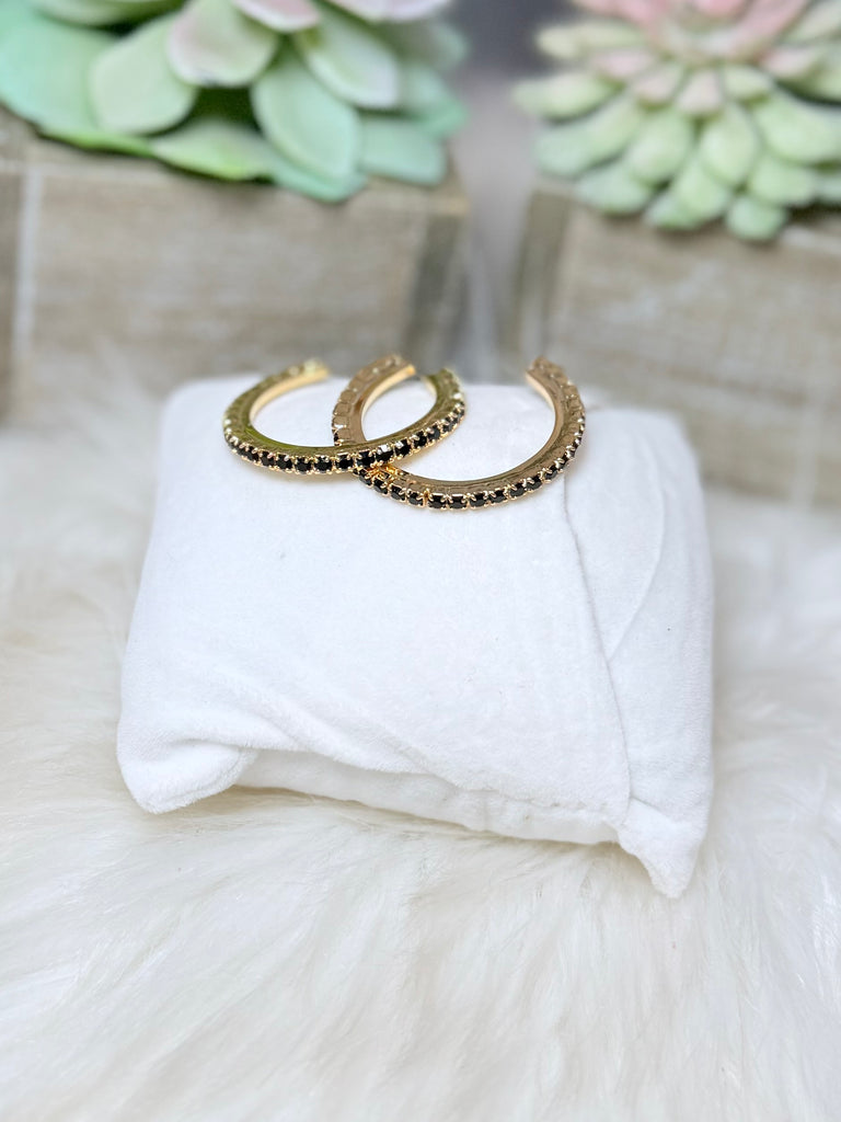 Slim Swarovski Hoops- Gold Jet