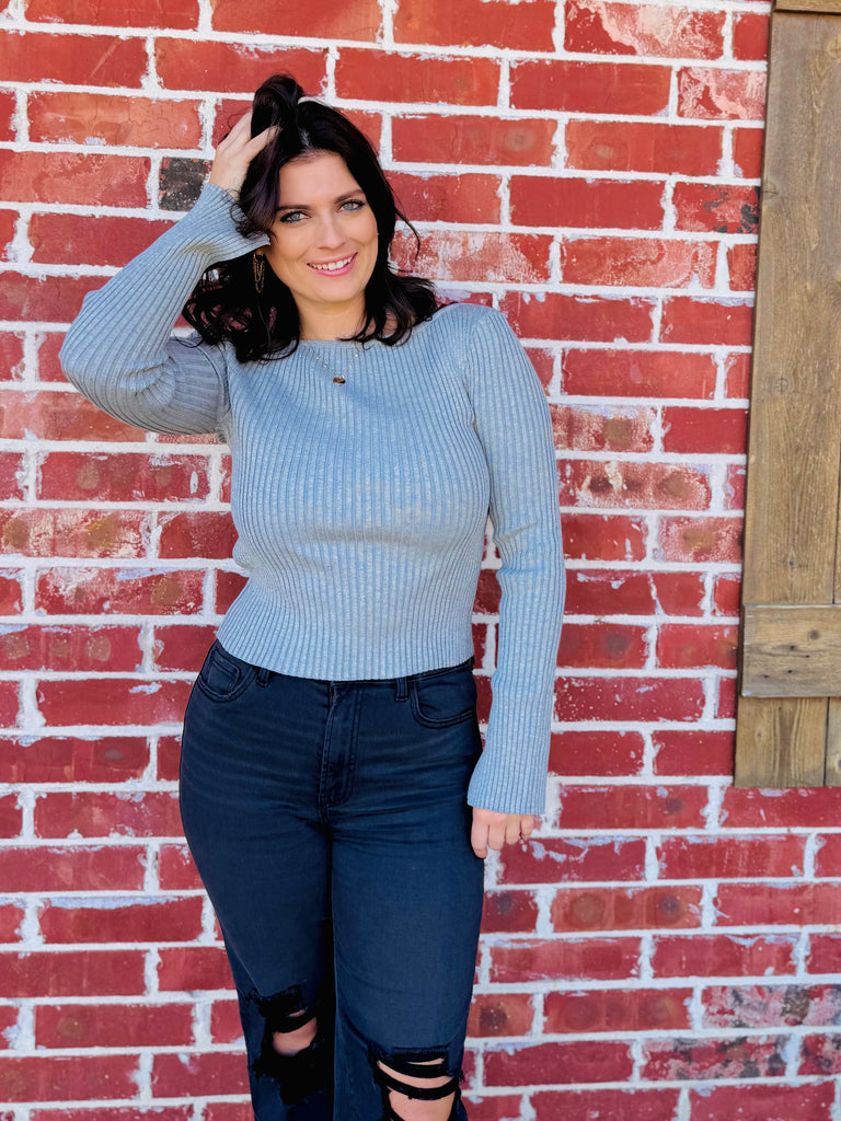 Nautical Knit Sweater Top - Grey