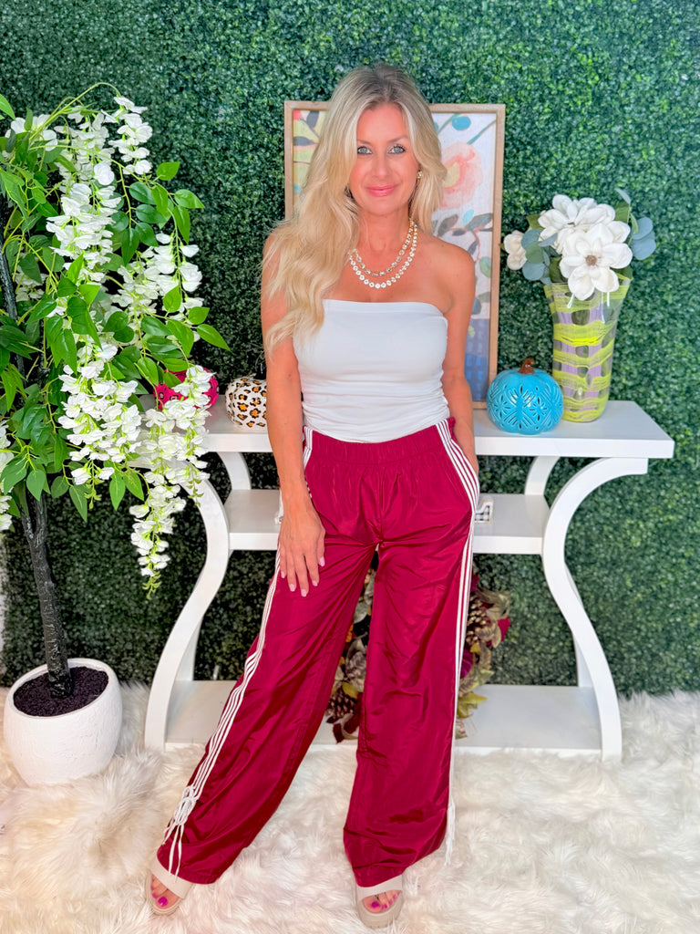 Ribbon Runway Track Pants - Vintage Red