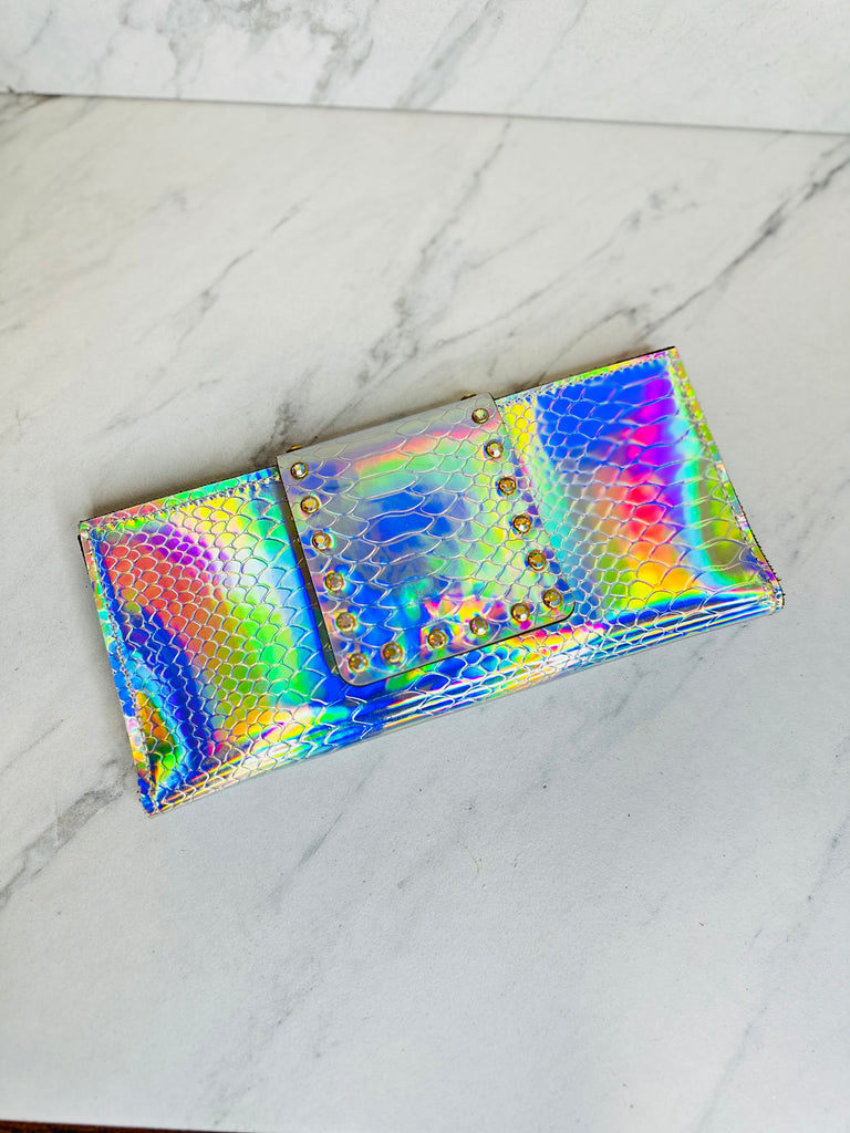 Bright Silver Hologram AB Wallet Clutch
