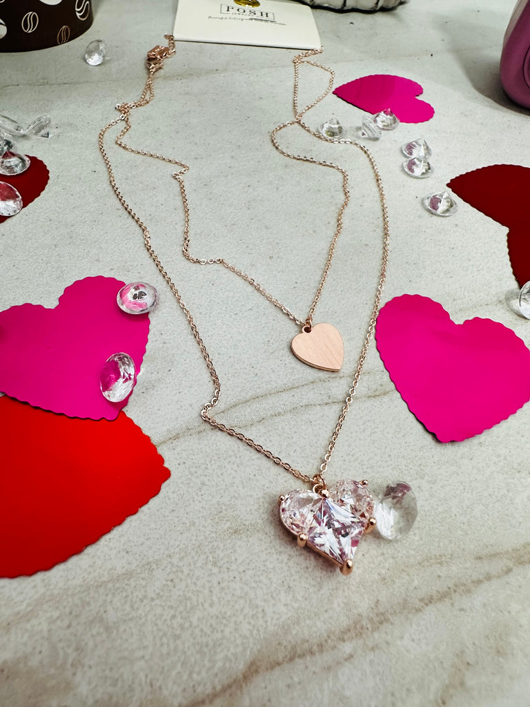 Rose Gold Princess Heart Crystal Necklace