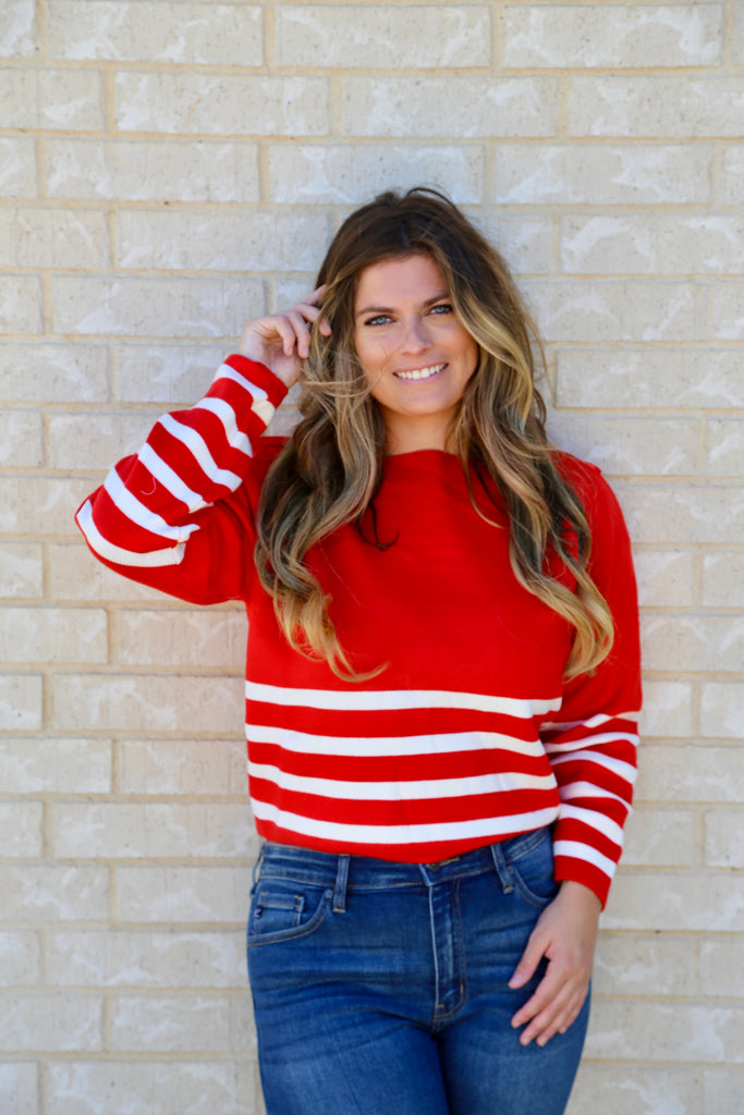 Candy Crush Red Striped Viscose Sweater Top